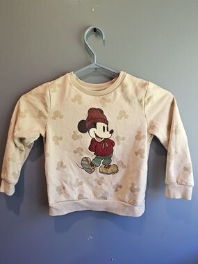 Disney Cream Mickey Mouse Graphic Sweatshirt with Red & Green Accents